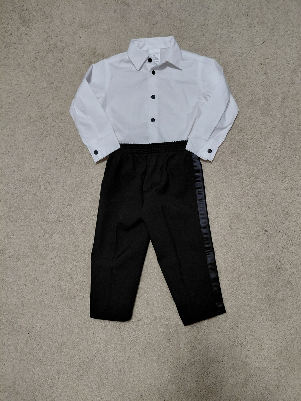 Van Heusen White Dress Shirt & Black Tuxedo pants - Boys 2T